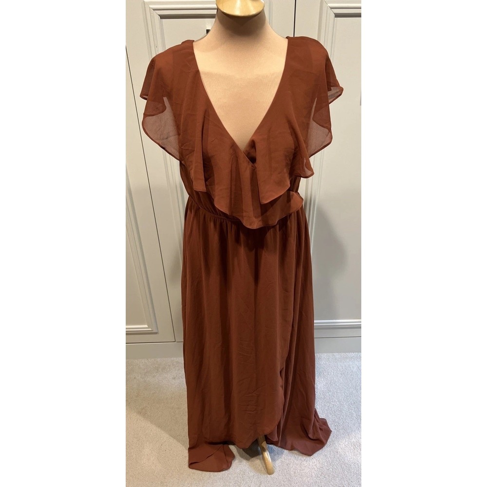 Baltic Born Katya Faux Wrap Rust Brown Maxi Gown Bridesmaid Missing Belt